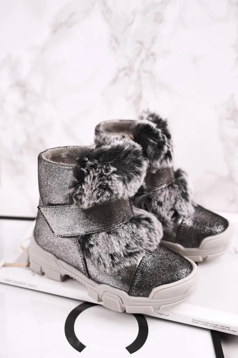 Online Boto Dziecięce Botki Ocieplane Rzepy Futerko Szare Husar