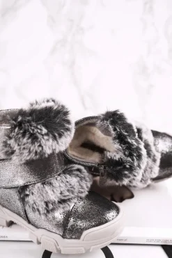 Online Boto Dziecięce Botki Ocieplane Rzepy Futerko Szare Husar