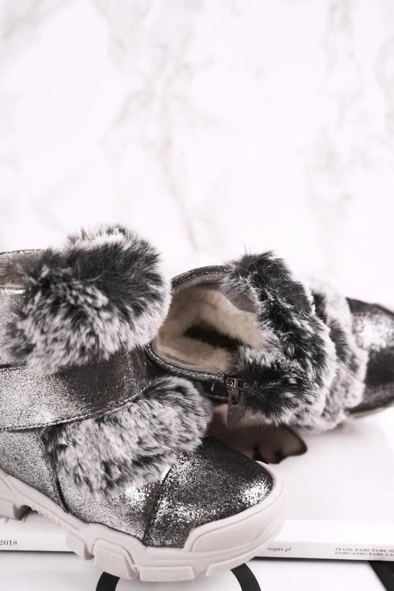 Online Boto Dziecięce Botki Ocieplane Rzepy Futerko Szare Husar
