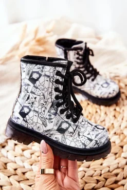 Chłopięce|Dziewczęce>Boto Dziecięce Botki Ocieplane Z Suwakiem Biało-Czarne Tiptop