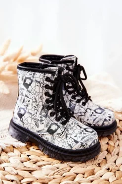 Chłopięce|Dziewczęce></noscript>Boto Dziecięce Botki Ocieplane Z Suwakiem Biało-Czarne Tiptop