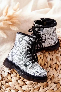 Chłopięce|Dziewczęce></noscript>Boto Dziecięce Botki Ocieplane Z Suwakiem Biało-Czarne Tiptop