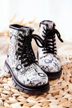 Chłopięce|Dziewczęce></noscript>Boto Dziecięce Botki Ocieplane Z Suwakiem Biało-Czarne Tiptop