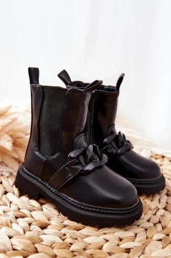 Outlet Dziecięce Botki Ocieplane Łańcuch Czarne Hinea Dzieci Dziewczęce