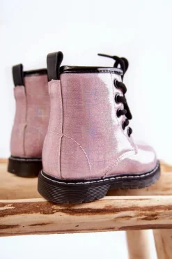 Clearance Boto Dziecięce Botki Ocieplane Z Suwakiem Lakierowane Różowe Goopy