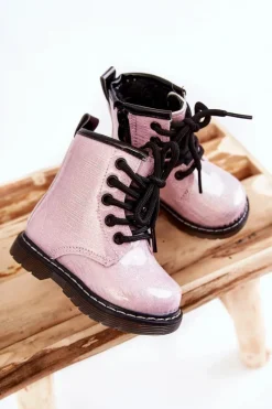 Clearance Boto Dziecięce Botki Ocieplane Z Suwakiem Lakierowane Różowe Goopy