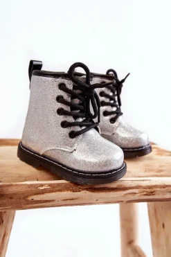 Dziewczęce>Boto Dziecięce Botki Ocieplane Z Suwakiem Lakierowane Srebrne Goopy