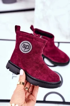 Dziewczęce>Boto Dziecięce Botki Ocieplane Sztyblety Bordowe Alvin