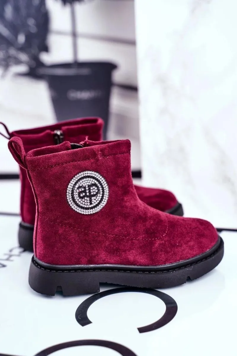 Dziewczęce>Boto Dziecięce Botki Ocieplane Sztyblety Bordowe Alvin