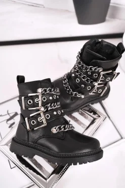 Dziewczęce>Boto Dziecięce Botki Ocieplane z Klamrami Futerkiem Czarne Fun Time