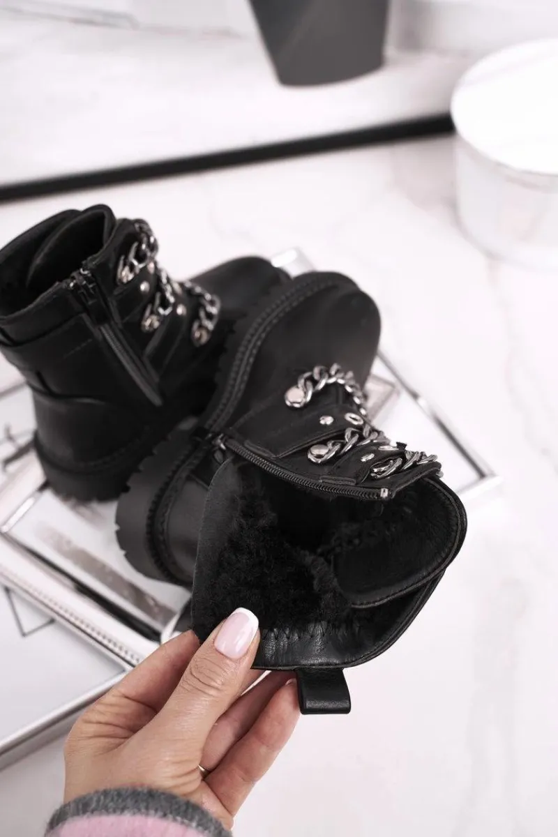 Dziewczęce>Boto Dziecięce Botki Ocieplane z Klamrami Futerkiem Czarne Fun Time