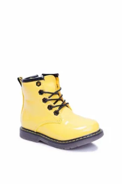 Outlet Boto Dziecięce Botki Ocieplane Futerkiem Trapery Lakierowane Żółte Debi