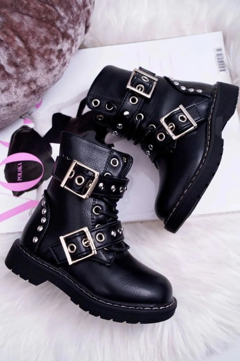 New Boto Dziecięce Botki Ocieplane Rockowe Czarne SmallRock