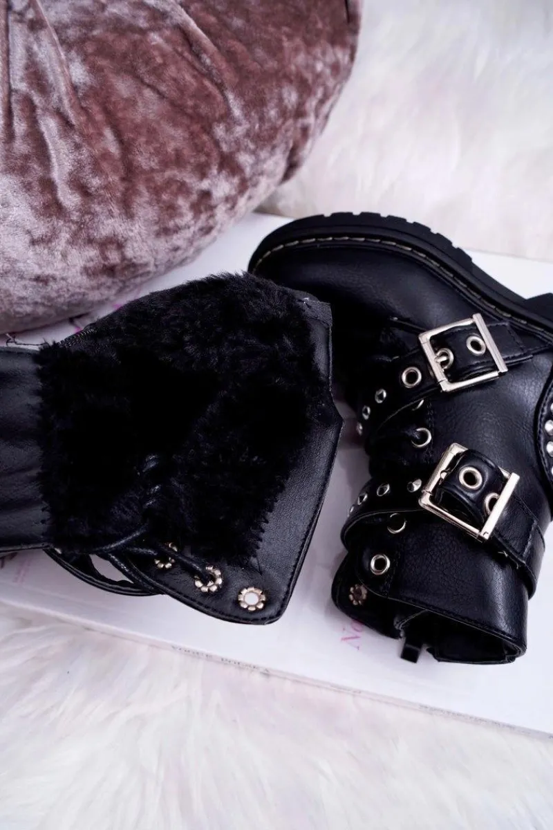 New Boto Dziecięce Botki Ocieplane Rockowe Czarne SmallRock