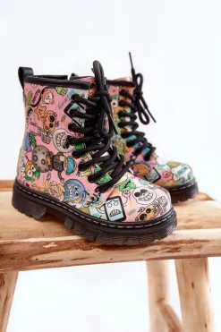 Sale Boto Dziecięce Botki Ocieplane Print Różowe Dexi