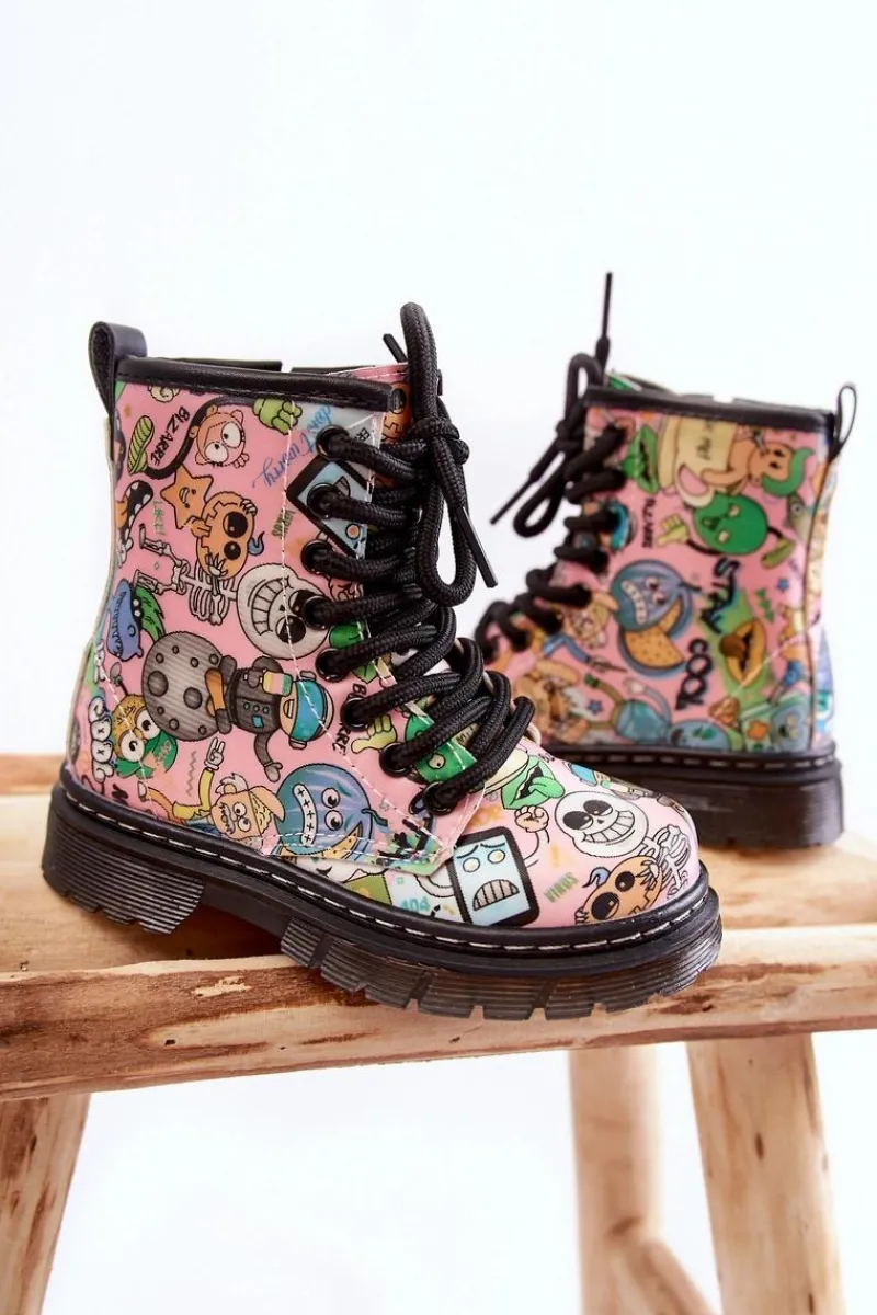 Sale Boto Dziecięce Botki Ocieplane Print Różowe Dexi