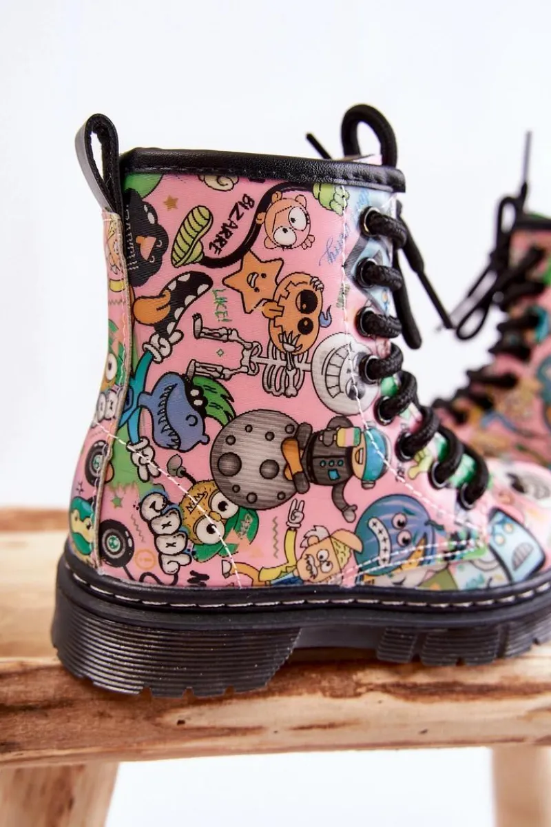 Sale Boto Dziecięce Botki Ocieplane Print Różowe Dexi