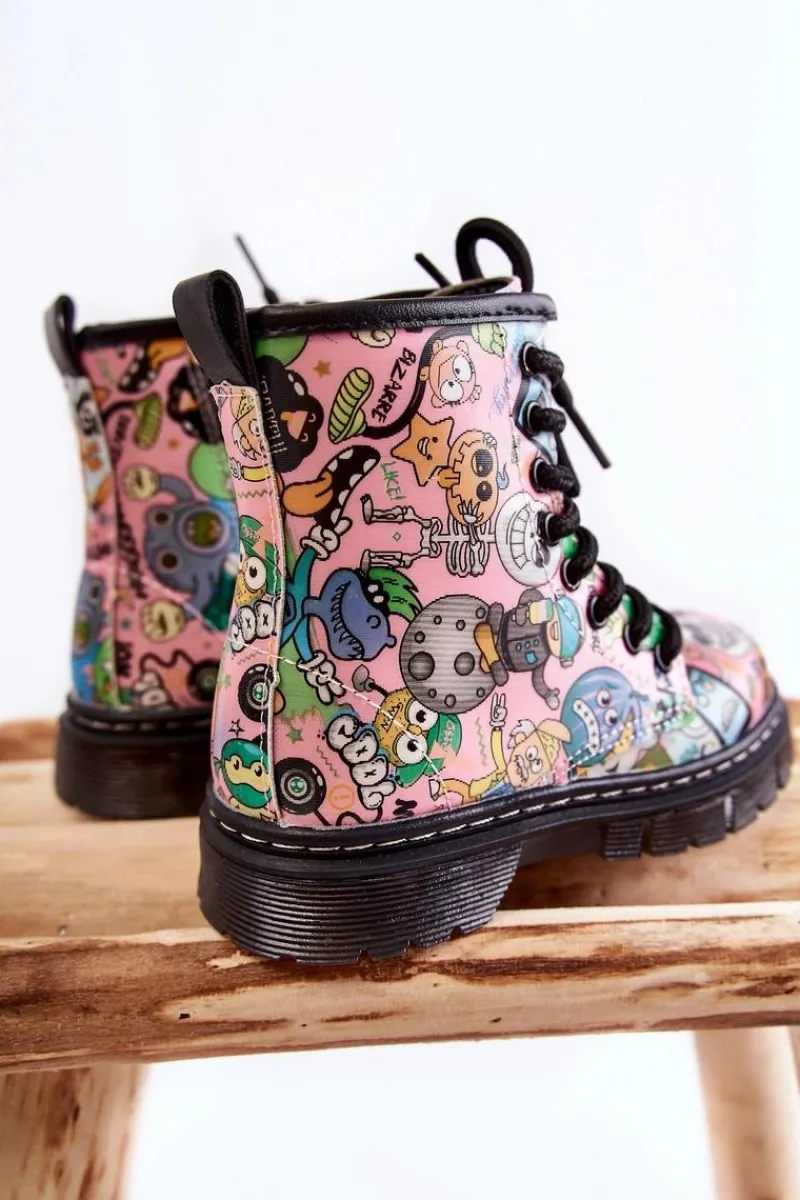 Sale Boto Dziecięce Botki Ocieplane Print Różowe Dexi