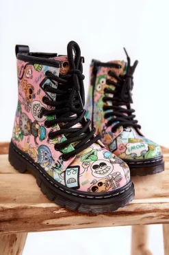 Sale Boto Dziecięce Botki Ocieplane Print Różowe Dexi