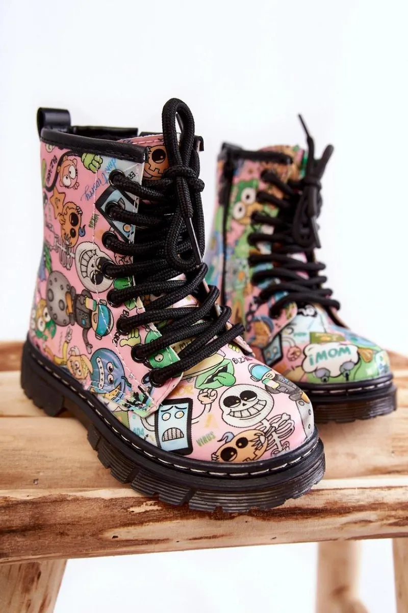 Sale Boto Dziecięce Botki Ocieplane Print Różowe Dexi