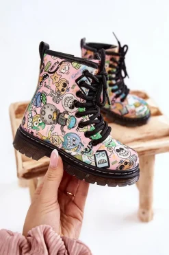 Sale Boto Dziecięce Botki Ocieplane Print Różowe Dexi