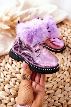 Dziewczęce>Boto Dziecięce Botki Ocieplane Z Futerkiem Fioletowe Rosea