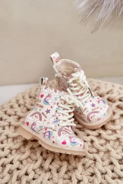 Outlet Boto Dziecięce Botki Ocieplane Z Suwakiem Jednorożce Beżowe Tiptop Beżowy