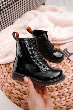 Chłopięce|Dziewczęce>Boto Dziecięce Botki Ocieplane z Suwakiem Lakierowane Czarne Goopy