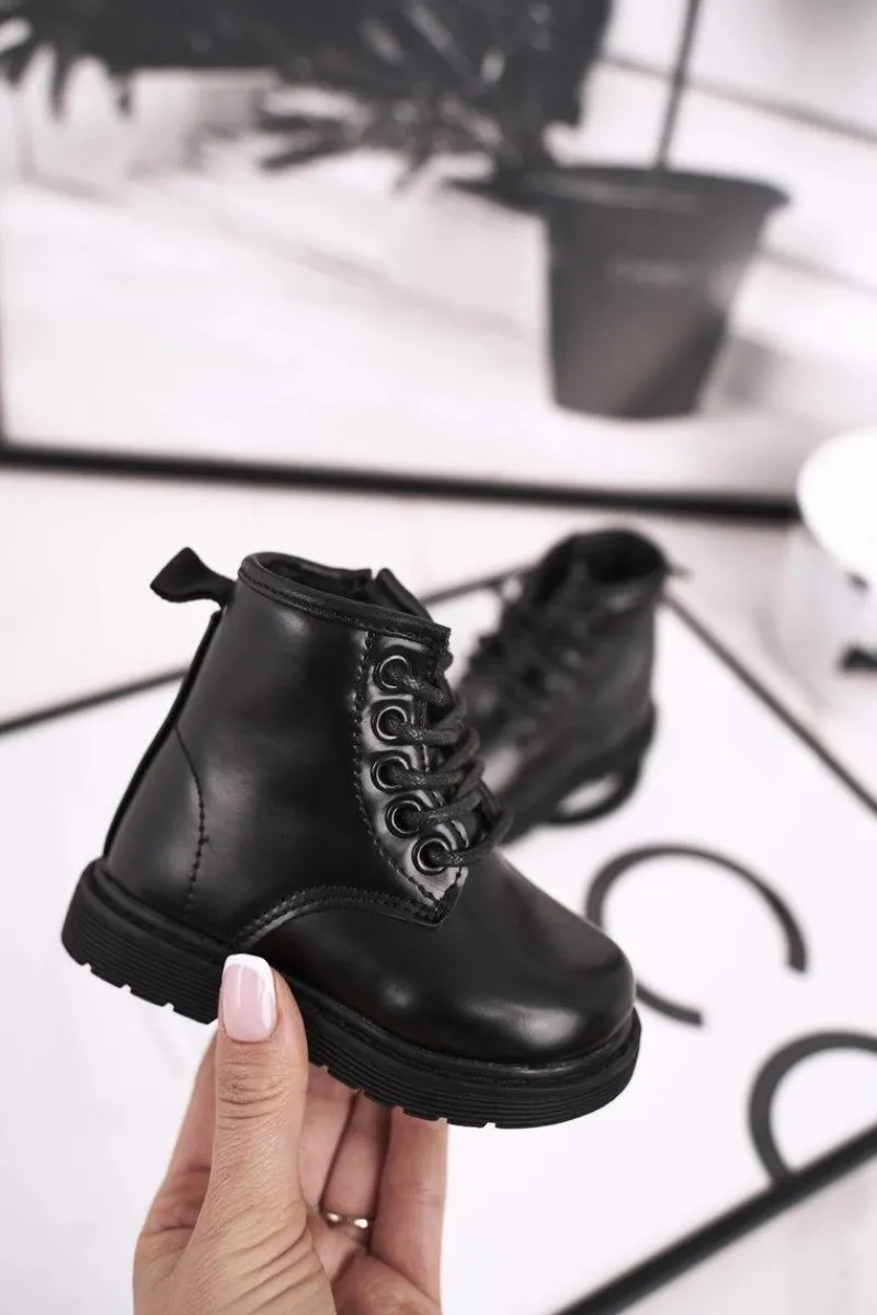 Sale Dziecięce Botki Ocieplane Glany Czarne Ammy Dzieci Chłopięce|Dziewczęce