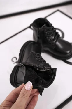 Sale Dziecięce Botki Ocieplane Glany Czarne Ammy Dzieci Chłopięce|Dziewczęce