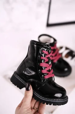 Online Boto Dziecięce Botki Ocieplone Futerkiem Lakierowane Czarne Pinkie