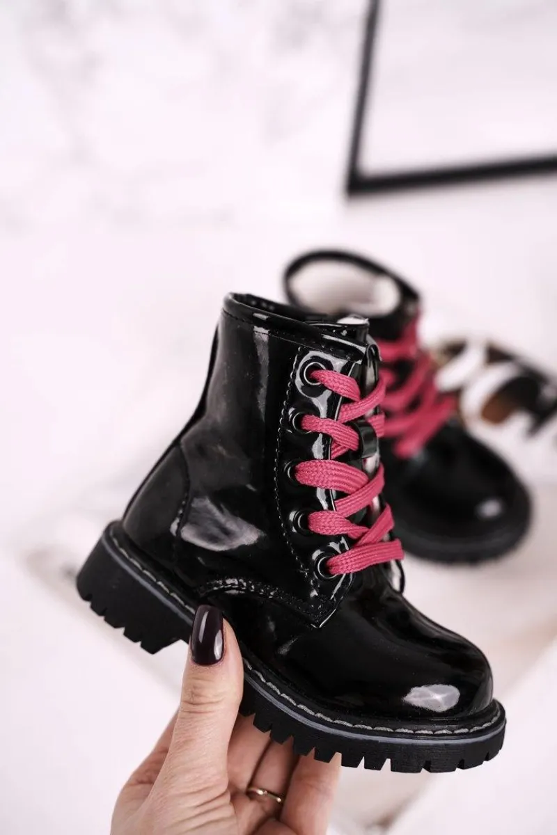 Online Boto Dziecięce Botki Ocieplone Futerkiem Lakierowane Czarne Pinkie