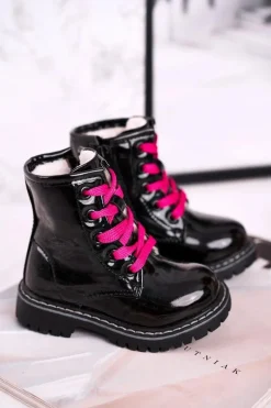 Online Boto Dziecięce Botki Ocieplone Futerkiem Lakierowane Czarne Pinkie