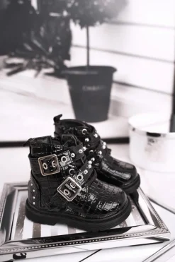 Best Boto Dziecięce Botki Ocieplone Futerkiem Lakierowane Czarne Mary