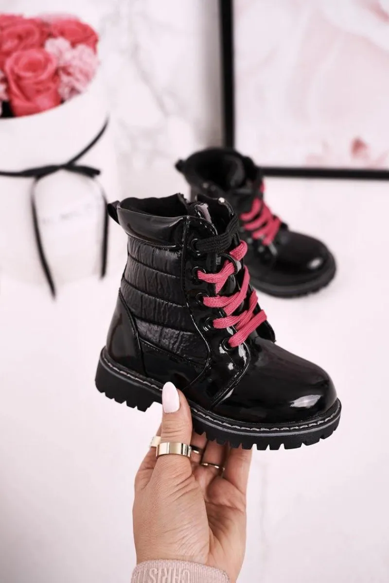 Sale Dziecięce Botki Ocieplone Futerkiem Z Pikowaniem Czarne Pinkie Dzieci Dziewczęce