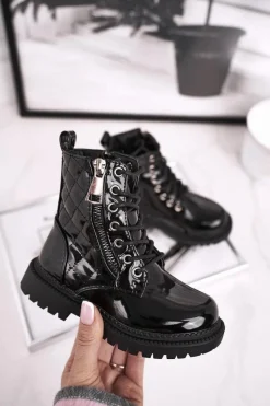 Dziewczęce>Boto Dziecięce Botki Ocieplone Futerkiem Lakierowane Czarne Say You