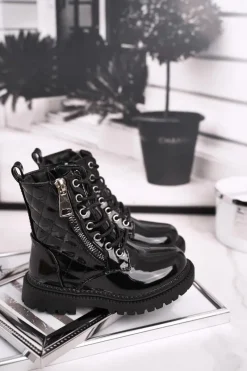 Dziewczęce>Boto Dziecięce Botki Ocieplone Futerkiem Lakierowane Czarne Say You