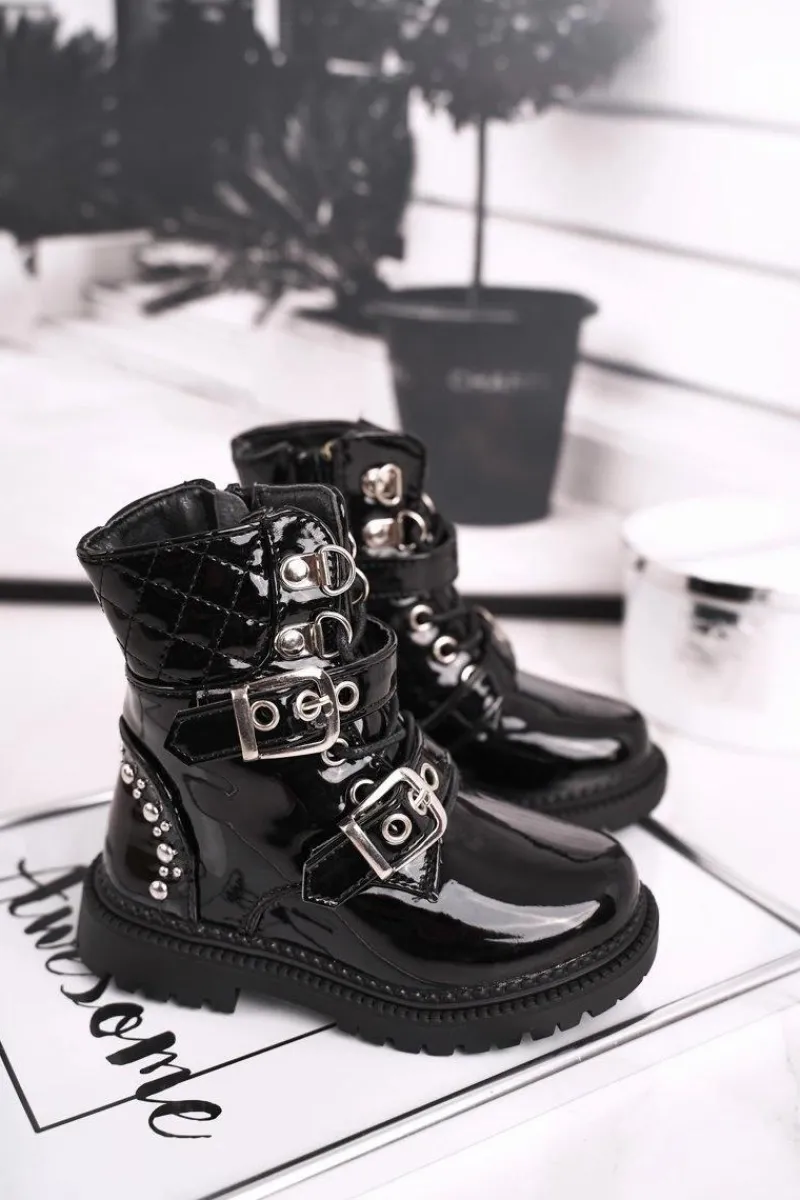 Online Dziecięce Botki Ocieplone Futerkiem Lakierowane Czarne Dolly Dzieci Dziewczęce