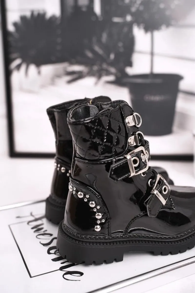 Online Dziecięce Botki Ocieplone Futerkiem Lakierowane Czarne Dolly Dzieci Dziewczęce