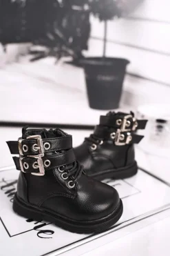 Discount Dziecięce Botki Ocieplone Futerkiem Czarne Valentina Dzieci Dziewczęce