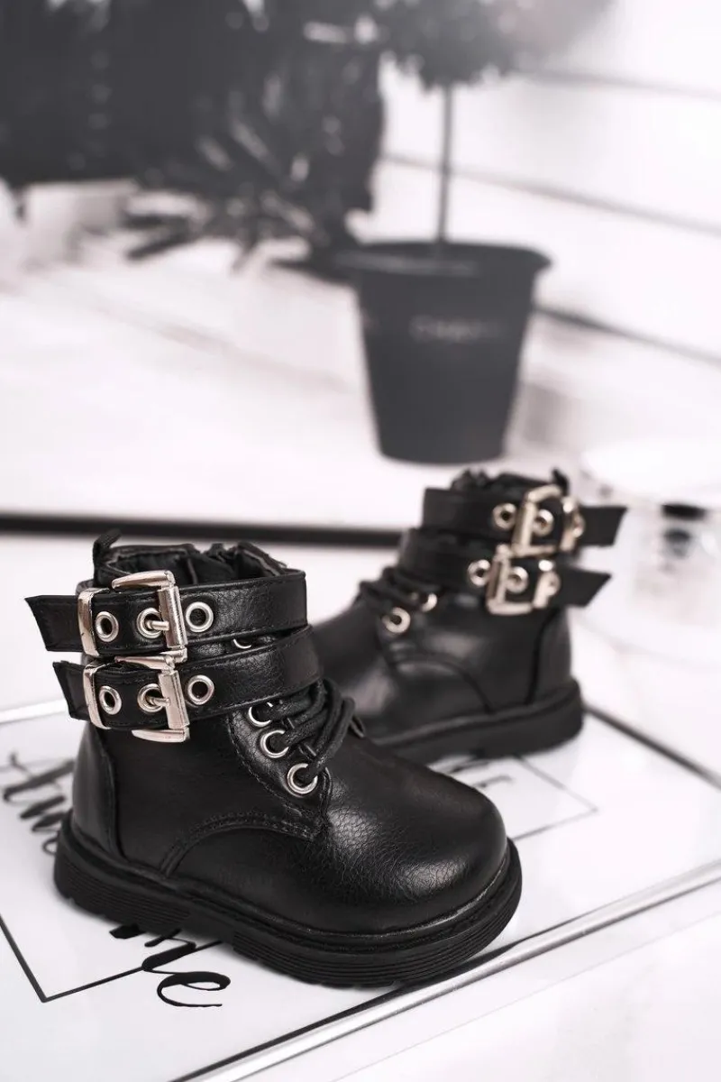 Discount Dziecięce Botki Ocieplone Futerkiem Czarne Valentina Dzieci Dziewczęce