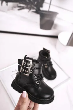 Discount Dziecięce Botki Ocieplone Futerkiem Czarne Valentina Dzieci Dziewczęce