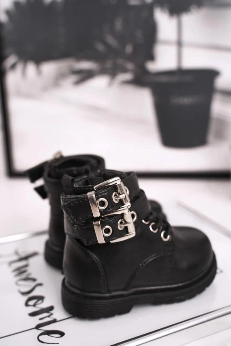 Discount Dziecięce Botki Ocieplone Futerkiem Czarne Valentina Dzieci Dziewczęce