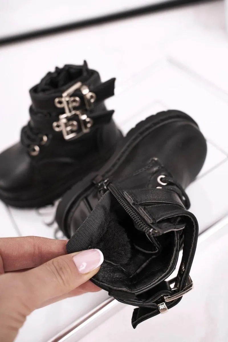 Discount Dziecięce Botki Ocieplone Futerkiem Czarne Valentina Dzieci Dziewczęce