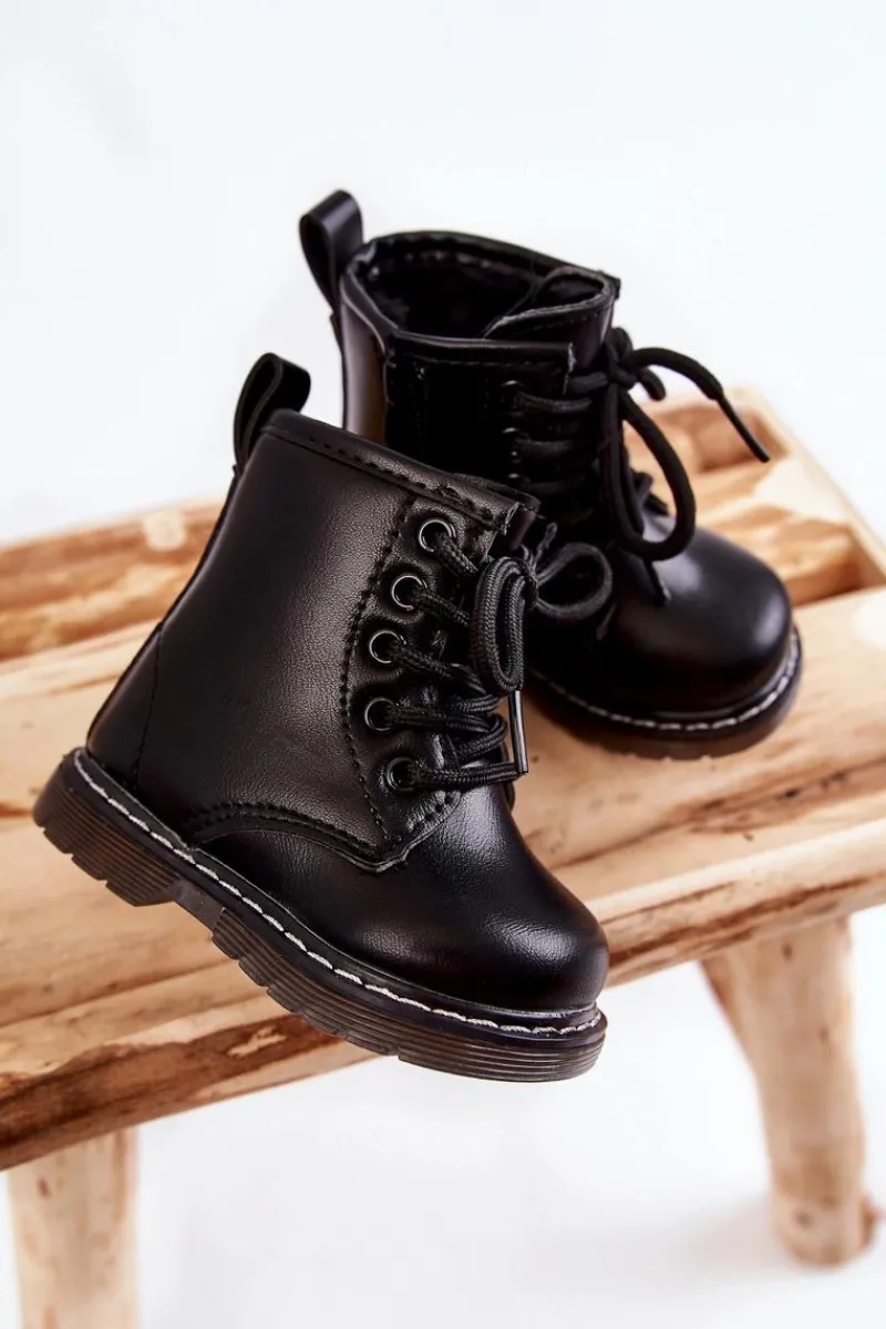 Online Boto Dziecięce Botki Skórzane Z Suwakiem Czarne Omua Czarny