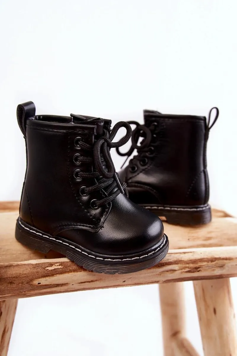 Online Boto Dziecięce Botki Skórzane Z Suwakiem Czarne Omua Czarny