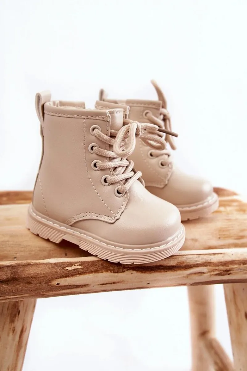 Sale Boto Dziecięce Botki Skórzane Z Suwakiem Beżowe Omua Beżowy