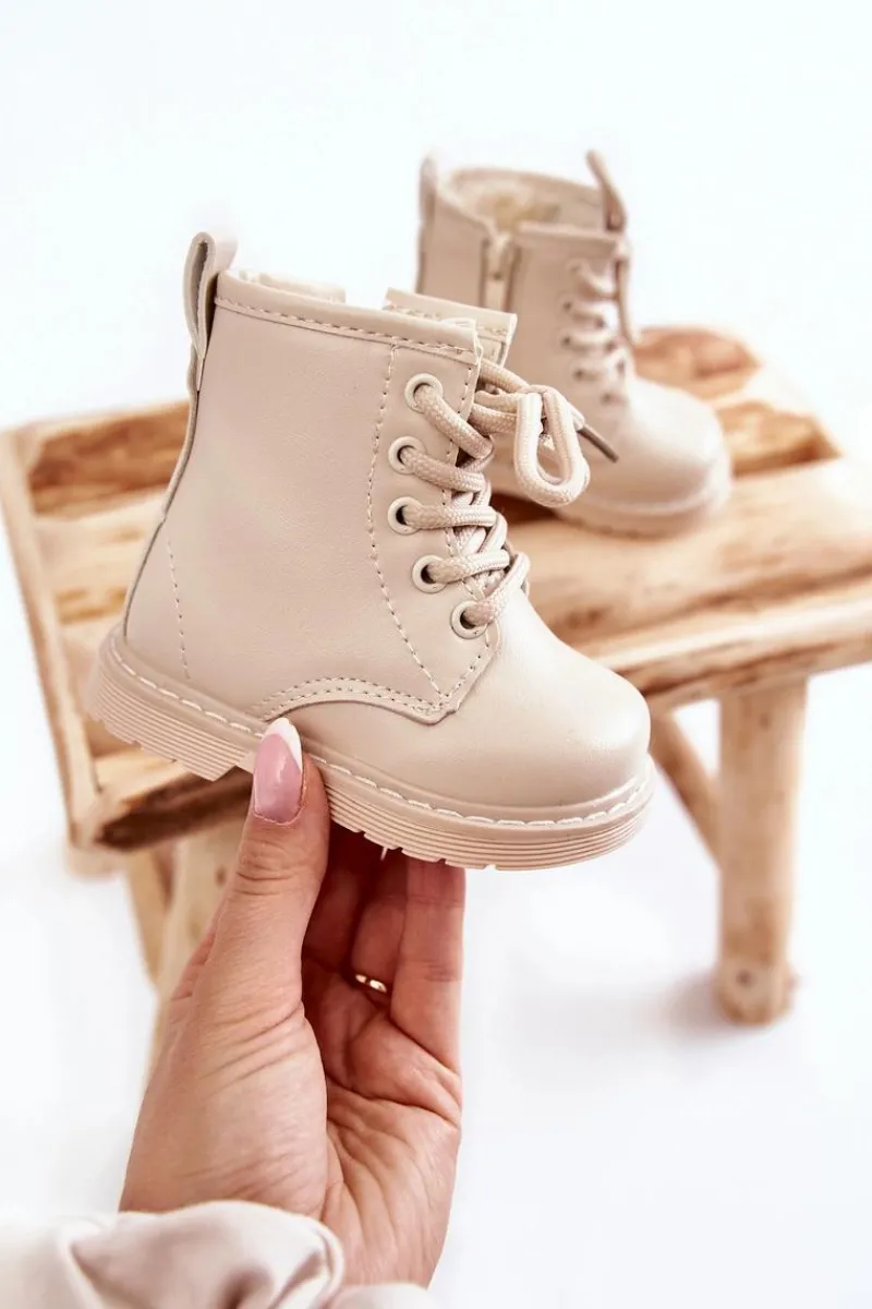 Sale Boto Dziecięce Botki Skórzane Z Suwakiem Beżowe Omua Beżowy