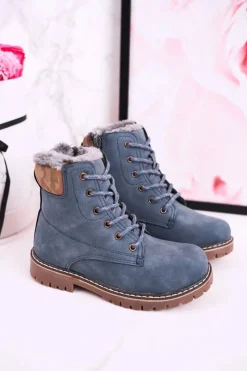 Discount Dziecięce Botki Traperki Ocieplone Futerkiem Niebieskie London Dzieci Chłopięce|Dziewczęce