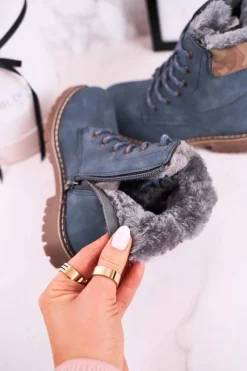 Discount Dziecięce Botki Traperki Ocieplone Futerkiem Niebieskie London Dzieci Chłopięce|Dziewczęce